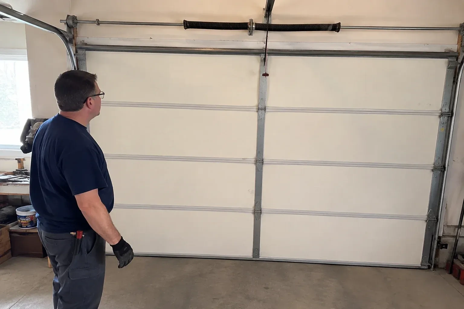 Illustrative garage doors scene; not an actual job — Off-Track Garage Door Reset, Fort Erie